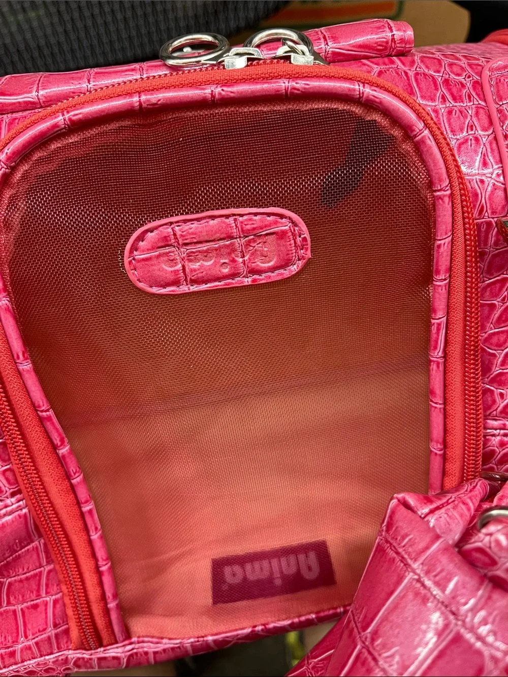 Hot Pink Faux Croc Small Pet Carrier with Dual Handles